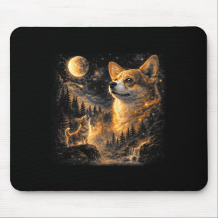 Corgi howling to the moon vintage 90s retro animal mouse pad