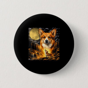 Corgi howling to the moon, vintage moon 90s animal 6 cm round badge