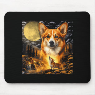 Corgi howling to the moon, vintage moon 90s animal mouse pad