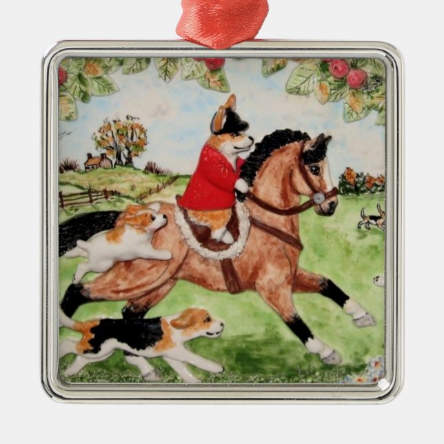 Corgi Huntsman Rides to Hounds Ornament (Front)