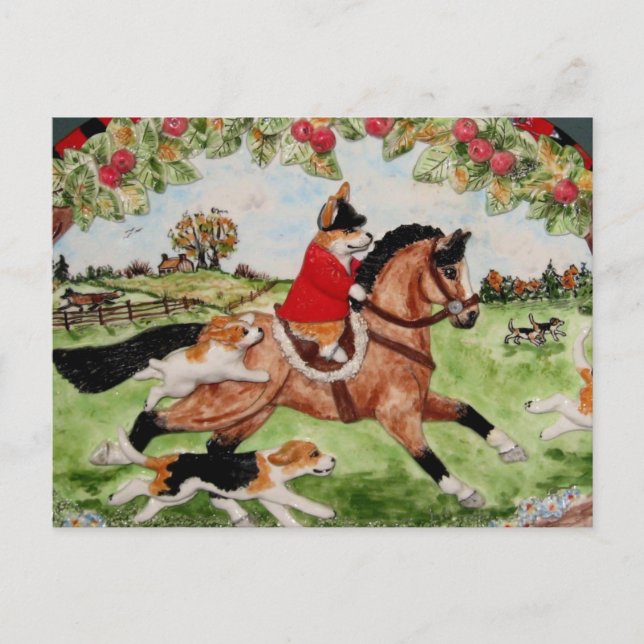 Corgi Huntsman Rides to Hounds Postcard (Front)