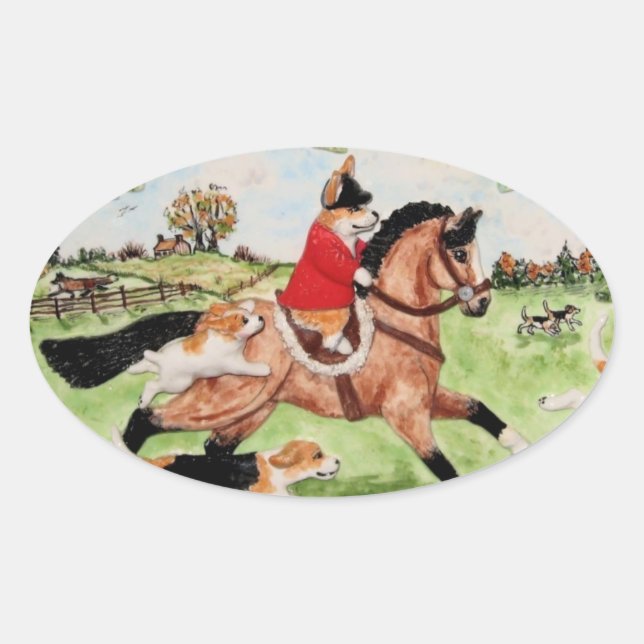 Corgi Huntsman Rides to Hounds Sticker (Front)