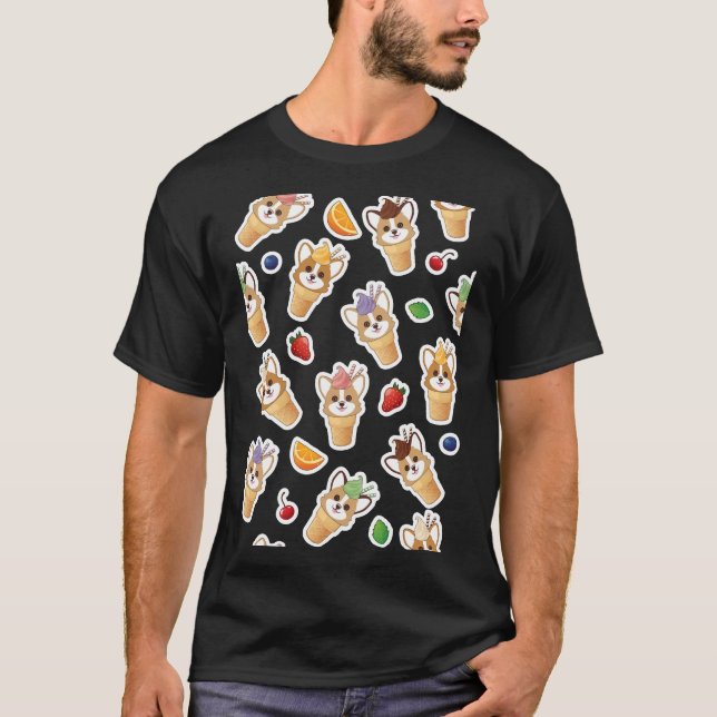 Corgi Ice Cream Cone Pattern T-Shirt (Front)