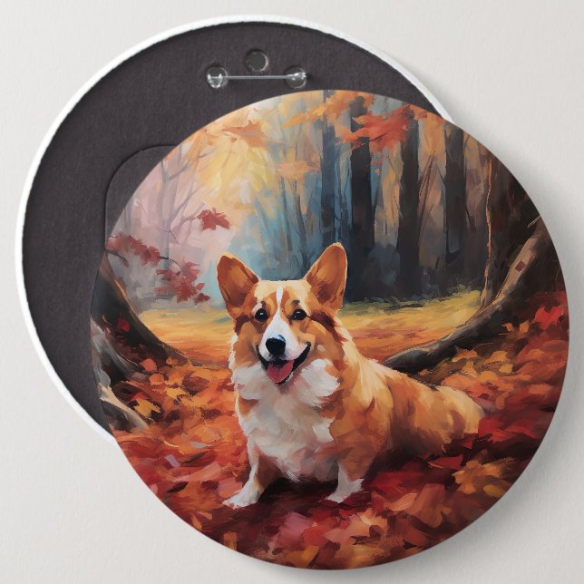 Corgi in Autumn Leaves Fall Inspire 6 Cm Round Badge (Front & Back)