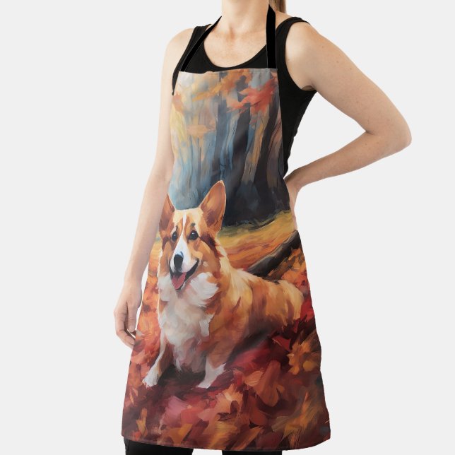 Corgi in Autumn Leaves Fall Inspire Apron (Insitu)