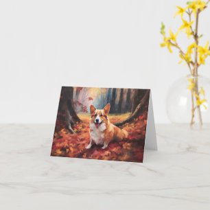 Corgi in Autumn Leaves Fall Inspire Card
