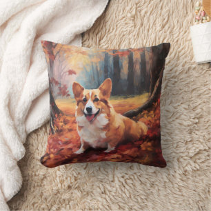 Corgi in Autumn Leaves Fall Inspire Cushion