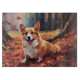 Corgi in Autumn Leaves Fall Inspire Cutting Board