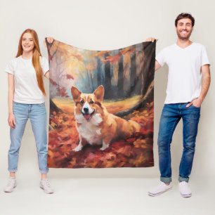Corgi in Autumn Leaves Fall Inspire Fleece Blanket