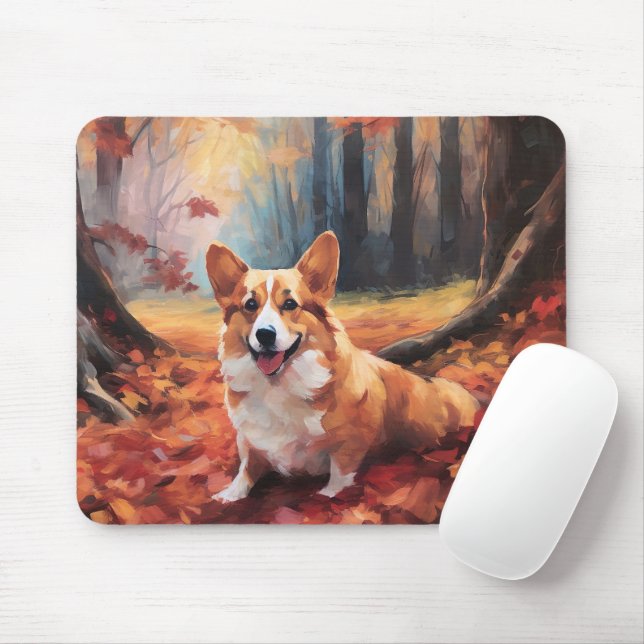 Corgi in Autumn Leaves Fall Inspire Mouse Pad (With Mouse)