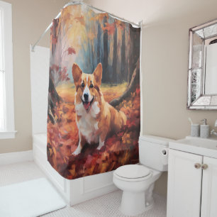 Corgi in Autumn Leaves Fall Inspire Shower Curtain
