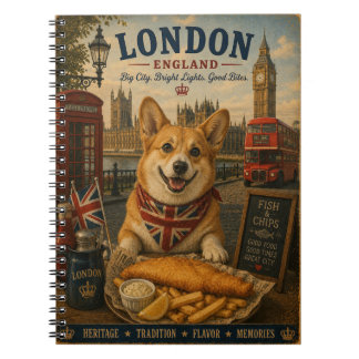 Corgi in London Vintage Travel Art Notebook