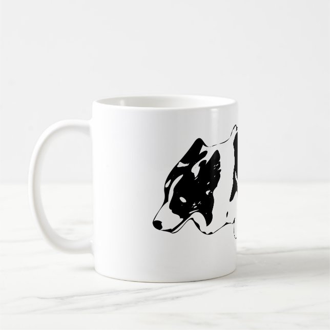 Corgi in motion, winter bright coffee mug (Left)