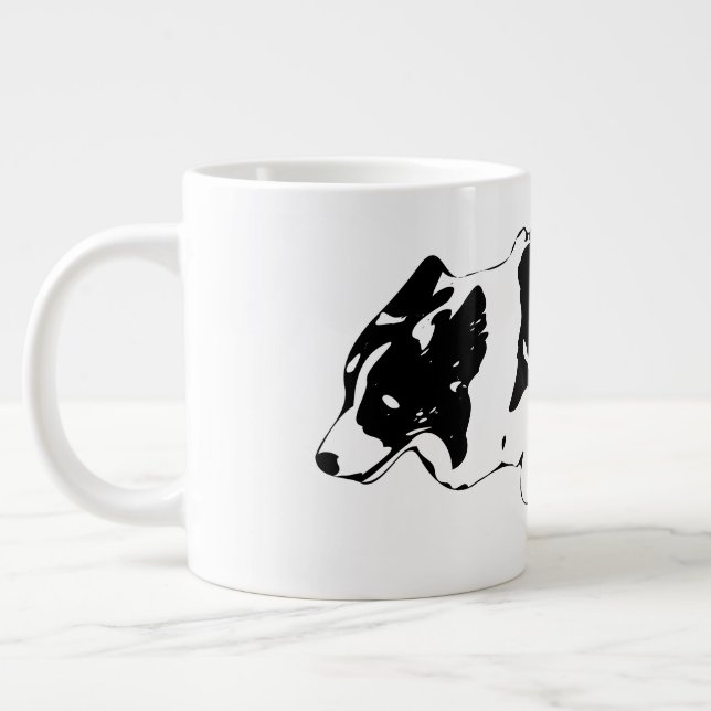 Corgi in motion, winter bright large coffee mug (Left)