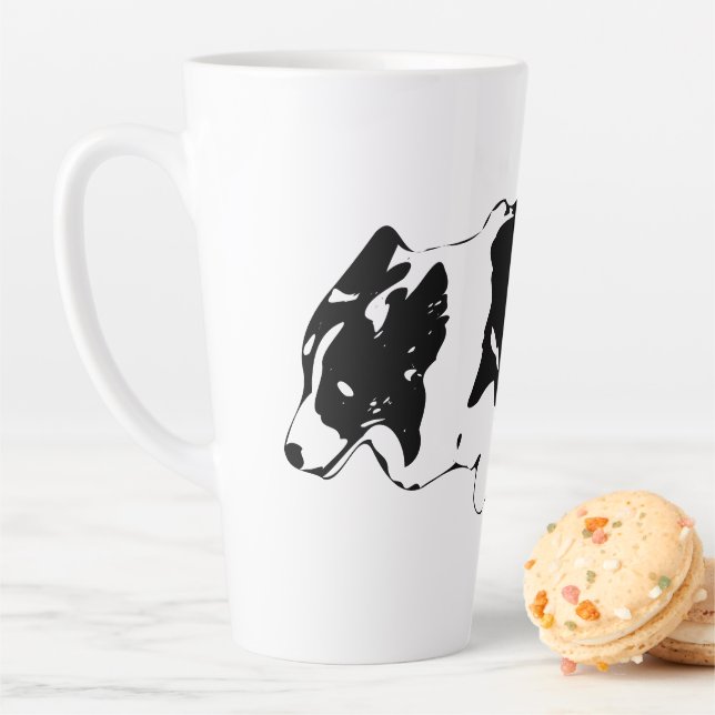 Corgi in motion, winter bright latte mug (In Situ)