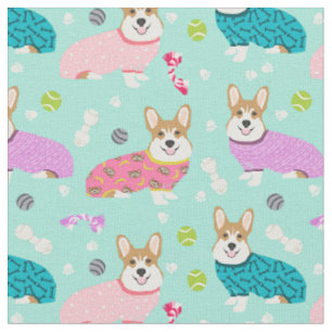corgi in pjs mint fabric