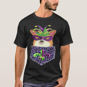 Corgi in Pocket Leopard Corgi Dog Mardi Gras T-Shirt