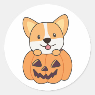 Corgi In Pumpkin Cute Dogs Happy Halloween Classic Round Sticker
