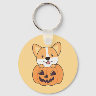Corgi In Pumpkin Cute Dogs Happy Halloween Keychai Key Ring
