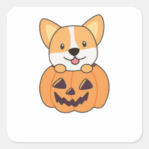 Corgi In Pumpkin Cute Dogs Happy Halloween Square Sticker