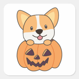 Corgi In Pumpkin Cute Dogs Happy Halloween Square  Sticker