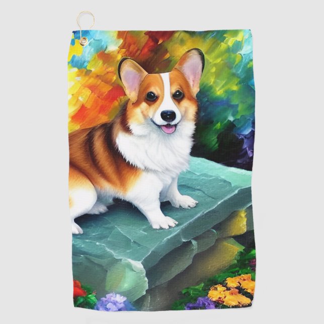 Corgi in the Garden Golf Towel (Front)