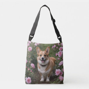 Corgi In The Pink Roses, Crossbody Bag