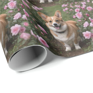 Corgi In The Pink Roses,  Wrapping Paper