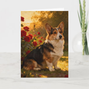 Corgi in the Roses I Blank Card