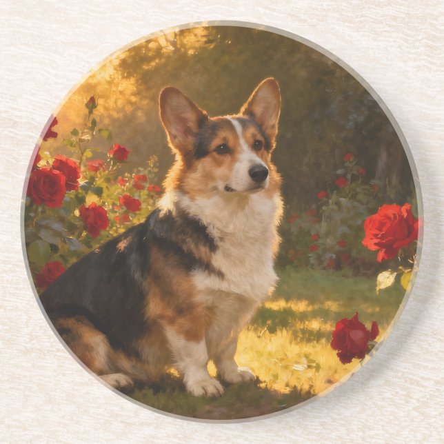 Corgi in the Roses I Coaster (Front)