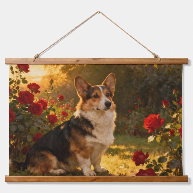 Corgi in the Roses I Hanging Tapestry (Front)