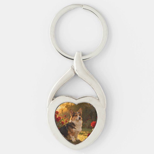 Corgi in the Roses I Key Ring (Front)