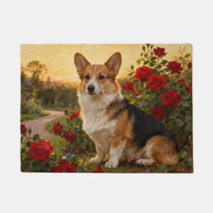 Corgi in the Roses II Doormat