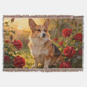 Corgi in the Roses III Throw Blanket