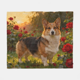 Corgi in the Roses IV Fleece Blanket