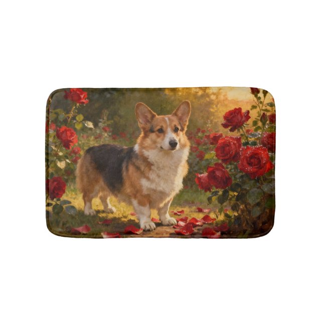 Corgi in the Roses V Bath Mat (Front)