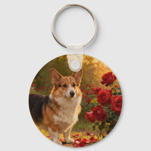 Corgi in the Roses V Key Ring