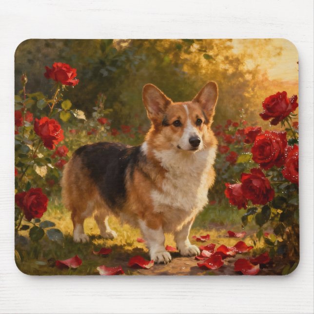 Corgi in the Roses V Mouse Pad (Front)