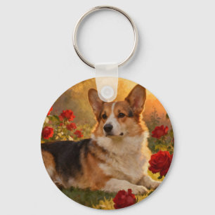 Corgi in the Roses VI Key Ring