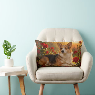 Corgi in the Roses VI Lumbar Cushion