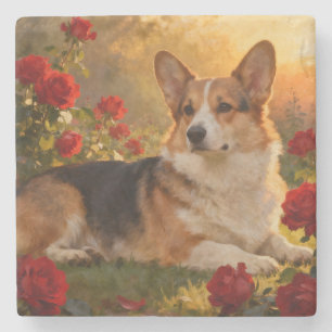 Corgi in the Roses VI Stone Coaster