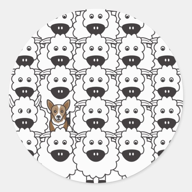 Corgi in the Sheep Classic Round Sticker (Front)