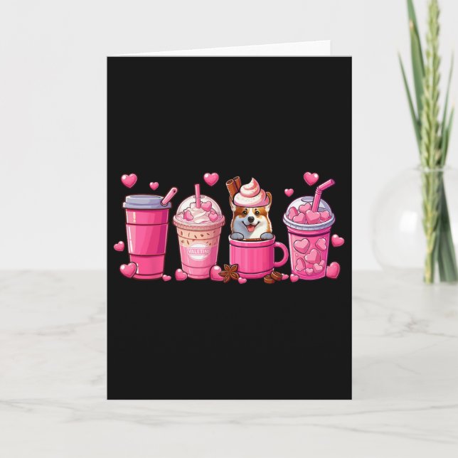 Corgi Inside Cup Coffees Lover Valentine's Day Hea Card (Front)