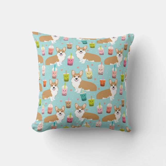 Corgi Kawaii Boba Tea - bubble teas Cushion (Front)