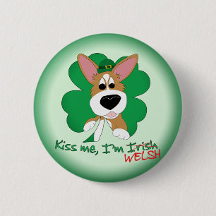 Corgi Kiss Me I'm Welsh Button