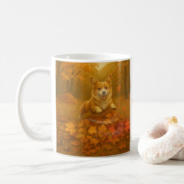Corgi Leaf Leap Coffee Mug (With Donut)