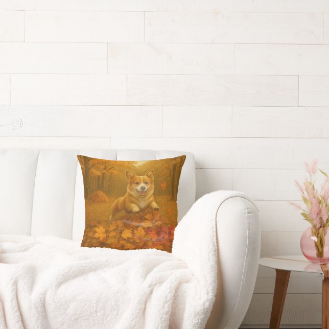 Corgi Leaf Leap Cushion (Couch)