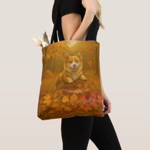 Corgi Leaf Leap Tote Bag