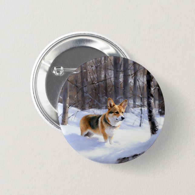 Corgi Let It Snow Christmas 6 Cm Round Badge (Front & Back)