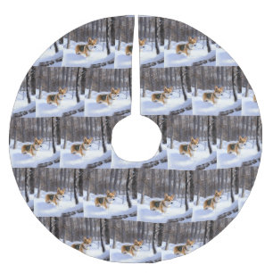 Corgi Let It Snow Christmas Brushed Polyester Tree Skirt